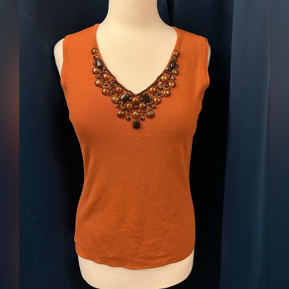 🍂 Orange Embellished Sleeveless Top 🍂